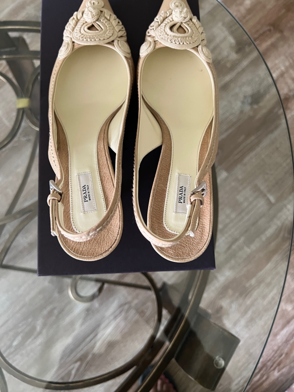 Prada Beige Embellished Pointed Toe Slingback Mules - Picture 4 of 5